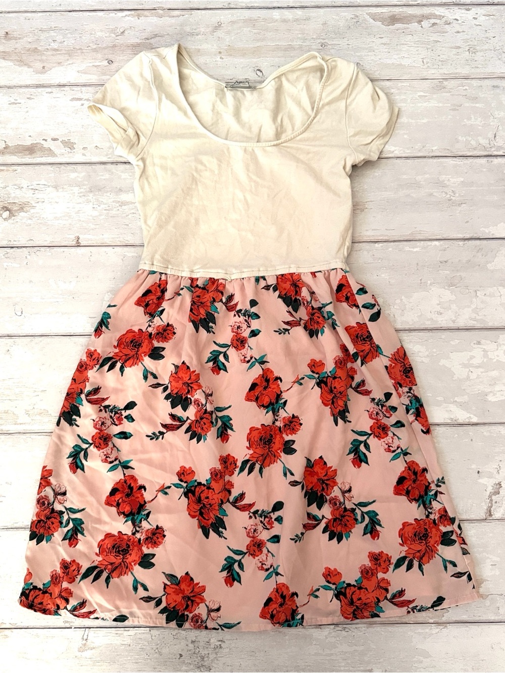 Charlotte Russe XS Women’s Dress Pink Floral Rose Print & Cream Top X Small